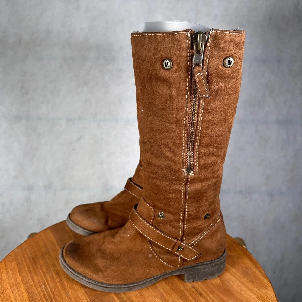 Lower East Side Tall Boots Women 8 Brown Good Faux Suede Harness Shearling Lined